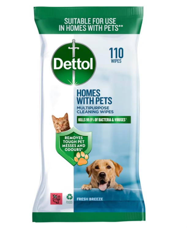 Dettol Multipurpose Cleaning Wipes, Homes with Pets, 110 Wipes